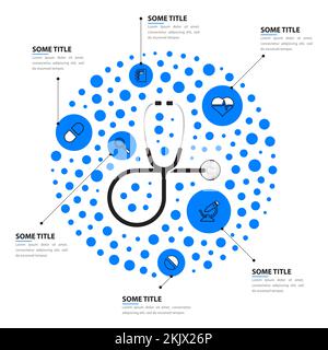 Modèle d'infographie avec icônes et 6 options ou étapes. Stéthoscope. Peut être utilisé pour la mise en page de flux de travail, le diagramme, la bannière, la conception Web. Illustration vectorielle Illustration de Vecteur
