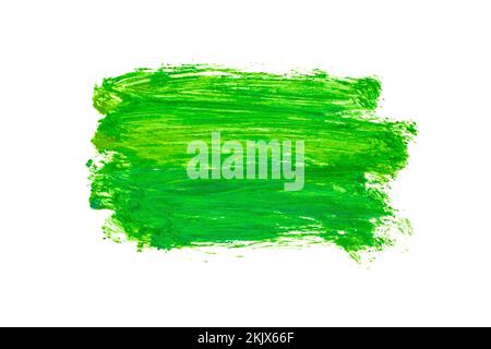 Trait de pinceau abstrait acrylique vert artistique. Isolé sur fond blanc. Banque D'Images