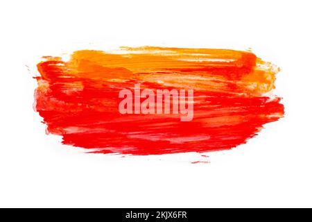 Abstrait acrylique artistique couleur rouge et orange trait de pinceau. Isolé sur fond blanc. Banque D'Images