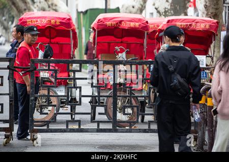 Pousse-pousse dans la rue Dongbei, Suzhou Banque D'Images