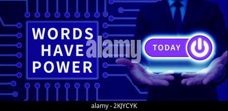 Les mots de signe d'écriture à la main ont le pouvoir. Mot pour l'énergie la capacité de guérir aide entraver humble et humilier Banque D'Images