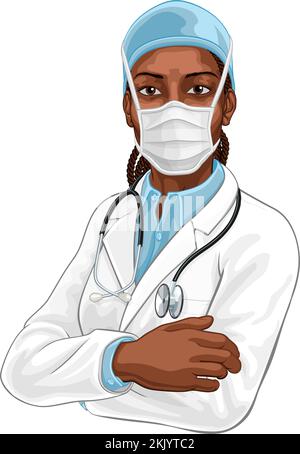 Femme noire médecin dans le masque PPE Illustration de Vecteur