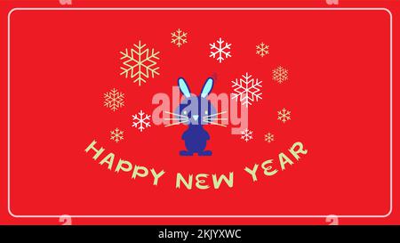 Carte de Noël avec lapin noir et bleu pour le nouvel an chinois Illustration de Vecteur