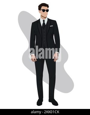 Homme d'affaires élégant dans un costume d'affaires sur un arrière-plan intéressant caricature personnages mâles. Hommes en vêtements de mode. Vecteur de style plat Illustration de Vecteur