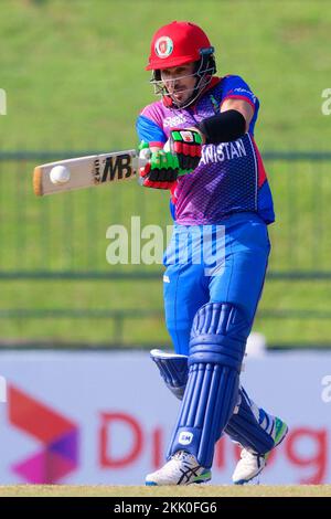 Kandy, Sri Lanka. 25th novembre 2022. Le 25th novembre 2022, Rahmanullah Gurbaz, en Afghanistan, joue un tir lors du match de cricket de l'ODI 1st entre le Sri Lanka et l'Afghanistan au Pallekele International Cricket Stadium de Kandy. Viraj Kothalwala/Alamy Live News Banque D'Images