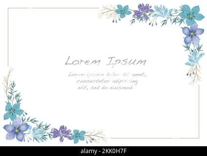 Filigrane vectoriel Rectangle Blue Floral Frame isolé sur Un fond blanc. Illustration de Vecteur