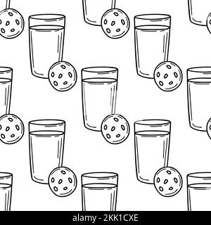 Motif sans couture avec verre de lait et biscuits, illustration en forme de doodle Illustration de Vecteur