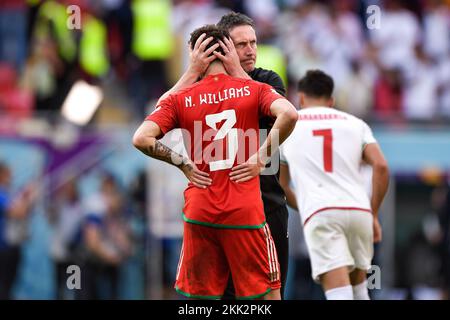 Doha, Qatar. 25th novembre 2022. DOHA, QATAR - NOVEMBRE 25: NECO Williams du pays de Galles après le groupe B - coupe du monde de la FIFA Qatar 2022 match entre le pays de Galles et IR Iran au stade Ahmad Bin Ali sur 25 novembre 2022 à Doha, Qatar (photo de Pablo Morano/BSR Agency) crédit: BSR Agency/Alay Live News Banque D'Images