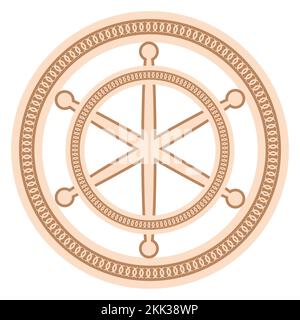 Une roue de navire, un ancien symbole slave, décorée avec des motifs scandinaves. Motif beige tendance. Illustration de Vecteur