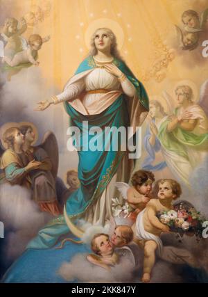 IVREA, ITALIE - 15 JUILLET 2022 : le coeur de l'Immaculée conception peinture dans l'église Chiesa di Sant Ulderico par Giovanni Stornone (1897). Banque D'Images