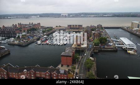 Une vue aérienne de Liverpool Marina, Liverpool, Royaume-Uni Banque D'Images