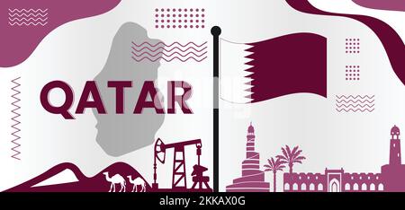 Qatar National Day Design 18 décembre. Bannière, affiche, carte de vœux. Illustration de l'image vectorielle. Illustration de Vecteur