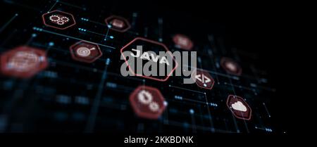 Concept d'application de langage de programmation Java sur écran virtuel Banque D'Images