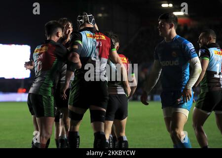 Twickenham, Royaume-Uni. 25th novembre 2022. Lors du match de rugby Gallagher Premiership entre Harlequins et Gloucester au stade Twickenham, à Twickenham, au Royaume-Uni, le 25 novembre 2022. Photo de Carlton Myrie. Utilisation éditoriale uniquement, licence requise pour une utilisation commerciale. Aucune utilisation dans les Paris, les jeux ou les publications d'un seul club/ligue/joueur. Crédit : UK Sports pics Ltd/Alay Live News Banque D'Images