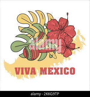 LOVE MEXICO Floral Flower Traditional ethnique folk Latin clip Art Vector Illustration Set for Print Illustration de Vecteur