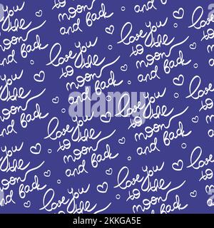 LOVE YOU main Lettering texte Print sans couture motif Vector Illustration sur fond bleu pour textile Illustration de Vecteur