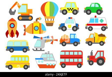 Jeu de véhicules jouets. Illustration vectorielle dans un style plat Illustration de Vecteur