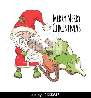 MERRY CHRISTMAS SONG nouvel an violon Père Noël Cartoon musicien Holiday clip Art Vector Illustration Set for Print Illustration de Vecteur