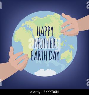 FÊTE DE LA TERRE DE MÈRE planète Holiday Cartoon bannière Globe en mains écriture texte plat style clip Art Vector Illustration Set pour l'impression Illustration de Vecteur