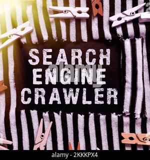 Légende présentant Search Engine Crawler. Concept signifiant programme ou script automatisé qui navigue sur le Web Banque D'Images