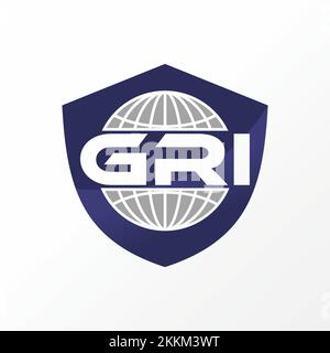 Globe comme la lettre ou le mot GRI police avec bouclier forme de guide image graphique icône logo design abstrait concept vecteur stock lié à groupe ou protéger Illustration de Vecteur