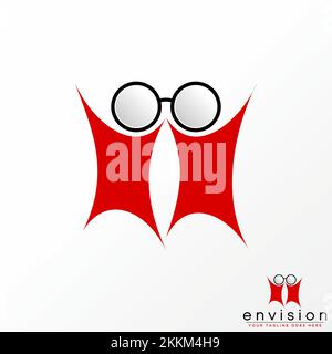 unique deux heureux personnes avec des lunettes tête image graphique icône logo design abstrait concept vecteur stock. lié à la santé active ou oculaire Illustration de Vecteur