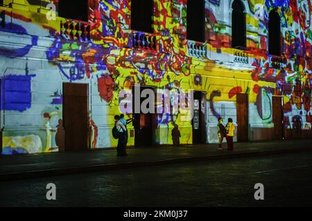 Non exclusif: 24 novembre 2022, Mérida, Mexique: Projection de lumière sur l'un des bâtiments du centre historique de Mérida appelé le fortuit par Banque D'Images