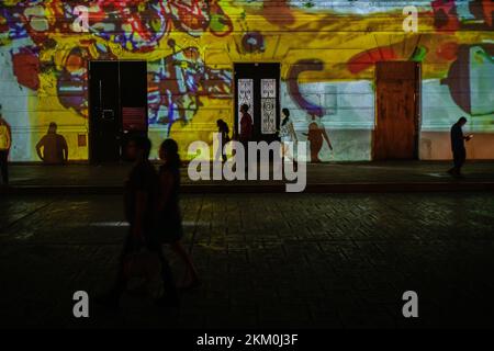 Non exclusif: 24 novembre 2022, Mérida, Mexique: Projection de lumière sur l'un des bâtiments du centre historique de Mérida appelé le fortuit par Banque D'Images