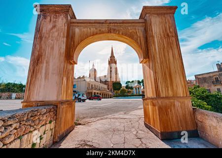 La célèbre église paroissiale de Ghajnsielem à Gozo Island, Malte Banque D'Images