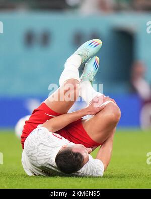Doha, Qatar. 26th novembre 2022. Arkadiusz Milik lors du match de la coupe du monde de la FIFA, Qatar 2022, Groupe C, entre la Pologne et l'Arabie Saoudite, a joué au stade de la ville d'éducation le 26 novembre 2022 à Doha, Qatar. (Photo de Bagu Blanco / PRESSIN) Credit: PRESSINPHOTO SPORTS AGENCY/Alay Live News Banque D'Images