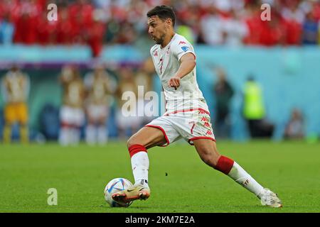 26th novembre 2022 ; stade Al Janoub, Doha, Qatar : groupe de la coupe du monde de la FIFA stahe, Tunisie contre Australie : Youssef Msakni de Tunisie Banque D'Images