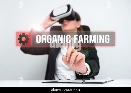 Affiche Agriculture biologique. Aperçu de l'entreprise système agricole qui utilise la lutte antiparasitaire écologique Banque D'Images