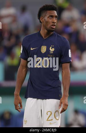 Kingsley Coman en France photographié lors d'un match de football entre la France et le Danemark, dans le groupe D de la coupe du monde FIFA 2022, au stade 974, à Doha, État du Qatar, le samedi 26 novembre 2022. BELGA PHOTO VIRGINIE LEFOUR Banque D'Images