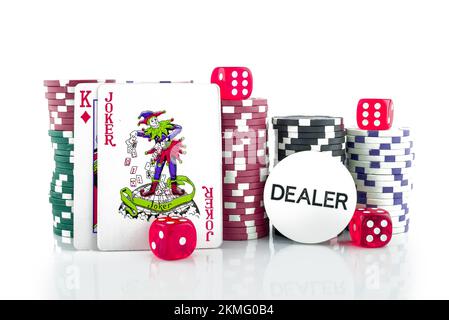 Piles de jetons de poker, jeux de jetons de casino colorés Banque D'Images