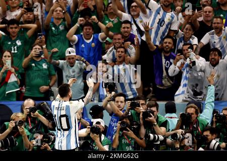 Ville de LUSAIL - Lionel Messi, de l'Argentine, célèbre le 1-0 match de groupe C de la coupe du monde de la FIFA, Qatar 2022 entre l'Argentine et le Mexique au stade Lusail sur 26 novembre 2022 à Lusail City, Qatar. AP | hauteur néerlandaise | MAURICE DE PIERRE Banque D'Images