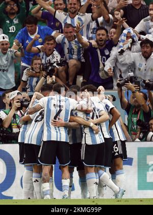 Ville de LUSAIL - Lionel Messi, de l'Argentine, célèbre le 1-0 match de groupe C de la coupe du monde de la FIFA, Qatar 2022 entre l'Argentine et le Mexique au stade Lusail sur 26 novembre 2022 à Lusail City, Qatar. AP | hauteur néerlandaise | MAURICE DE PIERRE Banque D'Images