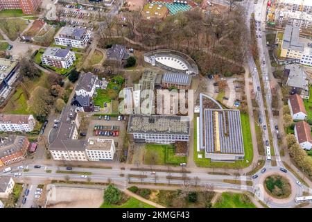 Vue aérienne, gymnase Riesener ainsi que cour locale de Gladbeck, région de la Ruhr, Rhénanie-du-Nord-Westphalie, Allemagne, Autorité, Éducation, enseignement inst Banque D'Images