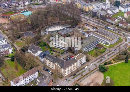 Vue aérienne, gymnase Riesener ainsi que cour locale de Gladbeck, région de la Ruhr, Rhénanie-du-Nord-Westphalie, Allemagne, Autorité, Éducation, enseignement inst Banque D'Images