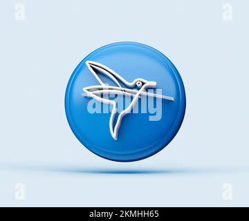 Illustration 3D d'une icône représentant un oiseau brillant isolée sur fond bleu avec une ombre Banque D'Images