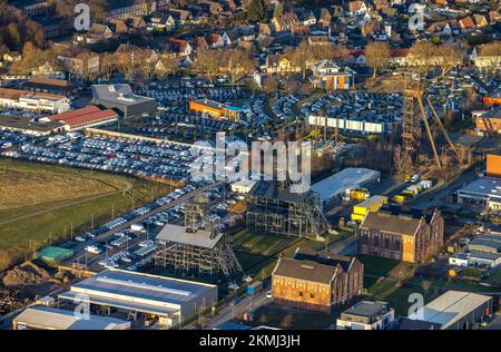 Vue aérienne, quartier culturel Radbod, domaine industriel de la collierie Radbod aux tours sinueuses du quartier Bockum-Hövel de Hamm, région de Ruhr, Nort Banque D'Images