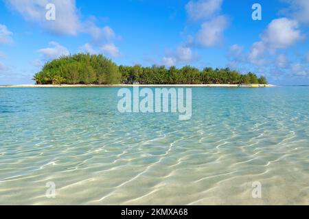 Une petite île tropicale au milieu d'un lagon turquoise (île de Koromiri dans le lagon de Muri, Rarotonga, îles Cook) Banque D'Images