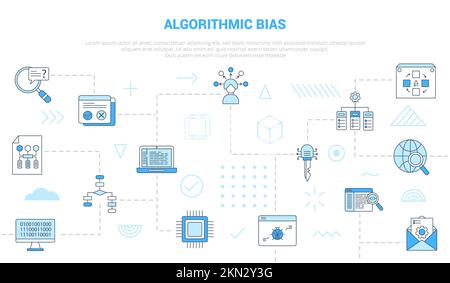 concept de biais algorithmique avec bannière de modèle d'ensemble d'icônes avec illustration vectorielle de style bleu moderne Banque D'Images