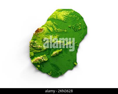Un rendu en 3D d'une carte de hauteur de Nauru avec relief ombré isolé sur fond blanc Banque D'Images
