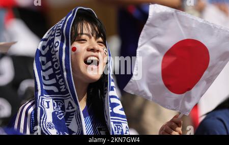 Firo : 11/27/2022, football, football, coupe DU MONDE de la FIFA 2022 QATAR, coupe du monde 2022 Qatar, coupe du monde 2022 Qatar, scène de groupe, Groupe E, match Japon - fans du Costa Rica, Japon Banque D'Images