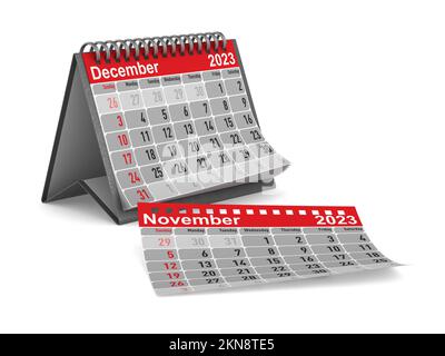 2023 ans. Calendrier de décembre. Illustration isolée 3D Banque D'Images