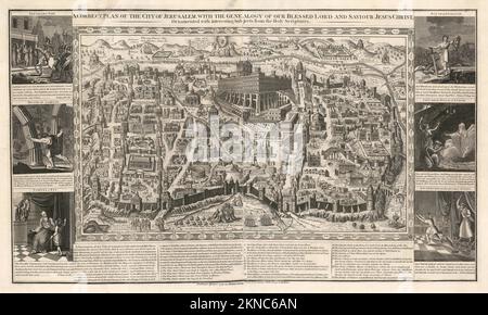 Plan de ville vintage de Jérusalem et de la région autour de lui à partir de 18th siècle. Les cartes sont magnifiquement illustrées à la main et gravées le montrant à l'époque. Banque D'Images