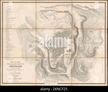 Plan de ville vintage de Jérusalem et de la région autour de lui à partir de 19th siècle. Les cartes sont magnifiquement illustrées à la main et gravées le montrant à l'époque. Banque D'Images
