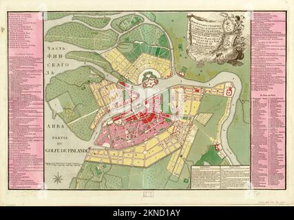 Plan de ville vintage de Saint-Pétersbourg et de la région autour de lui à partir de 19th siècle. Banque D'Images