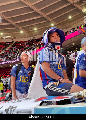 Qatar, New Delhi, Doha. 27th novembre 2022. Coupe du monde de football 2022: Qatar :.Japon vs Costa Rica au stade Ahmedbin Ali.Japon 0 - 1 Costa Rica. Les fans et les supporters japonais sont dans une amère déception. (Credit image: © Seshadri Sukumar/ZUMA Press Wire) Banque D'Images