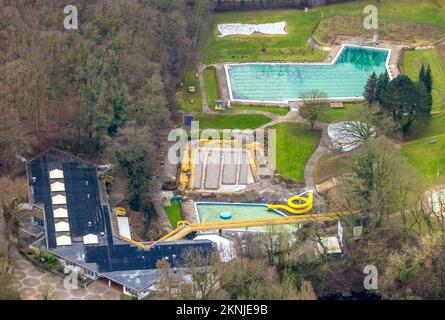 Vue aérienne, chantier de construction à la piscine en plein air Schöne Flöte à Holzwickede, région de la Ruhr, Rhénanie-du-Nord-Westphalie, Allemagne, salle de bains, Bain r Banque D'Images